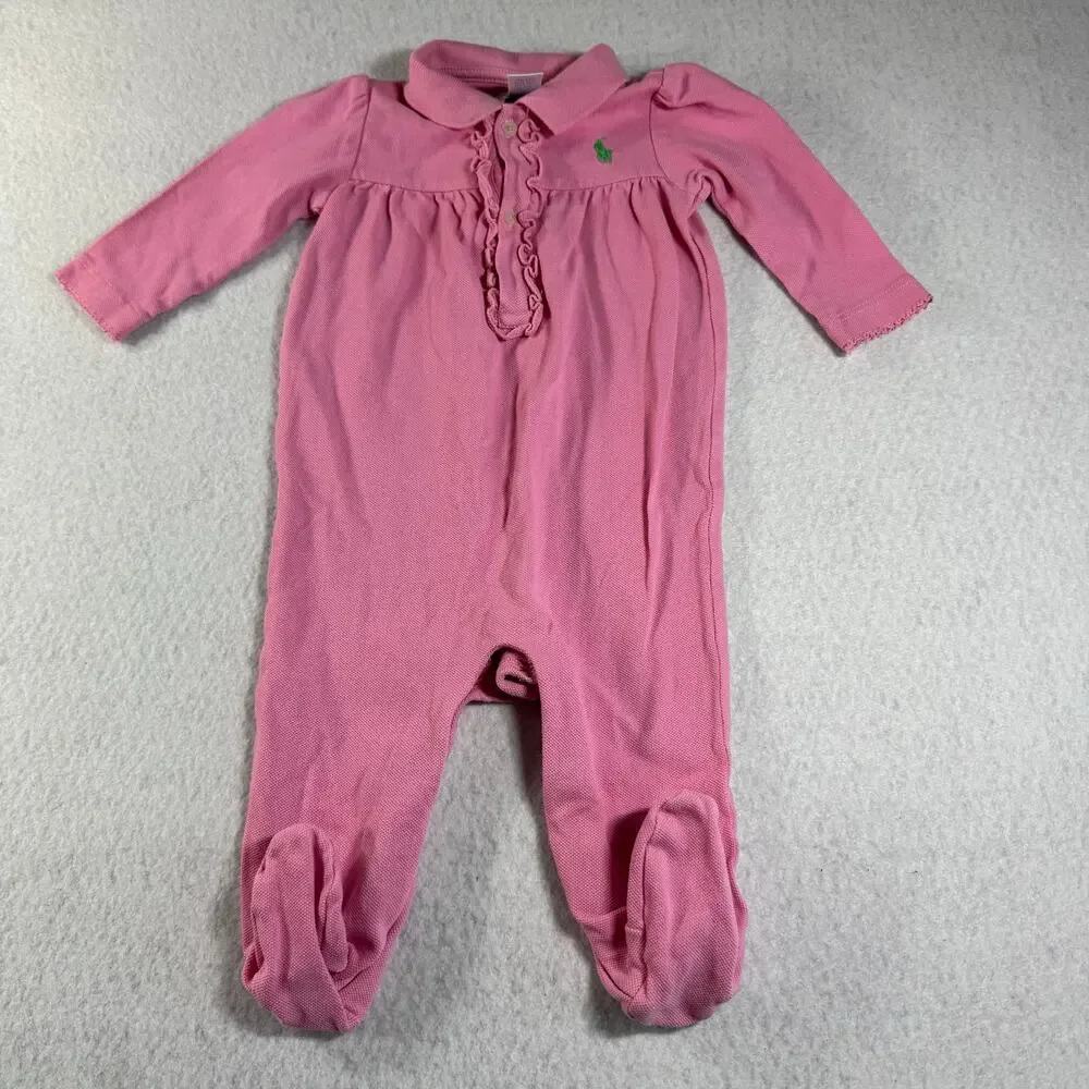 Ralph Lauren Baby 9M Lot of 2 Pink One Piece Outfits 1 footed and 1 Non footed